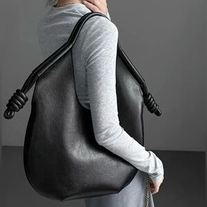 Black Minimalist Crescent Shoulder Bag